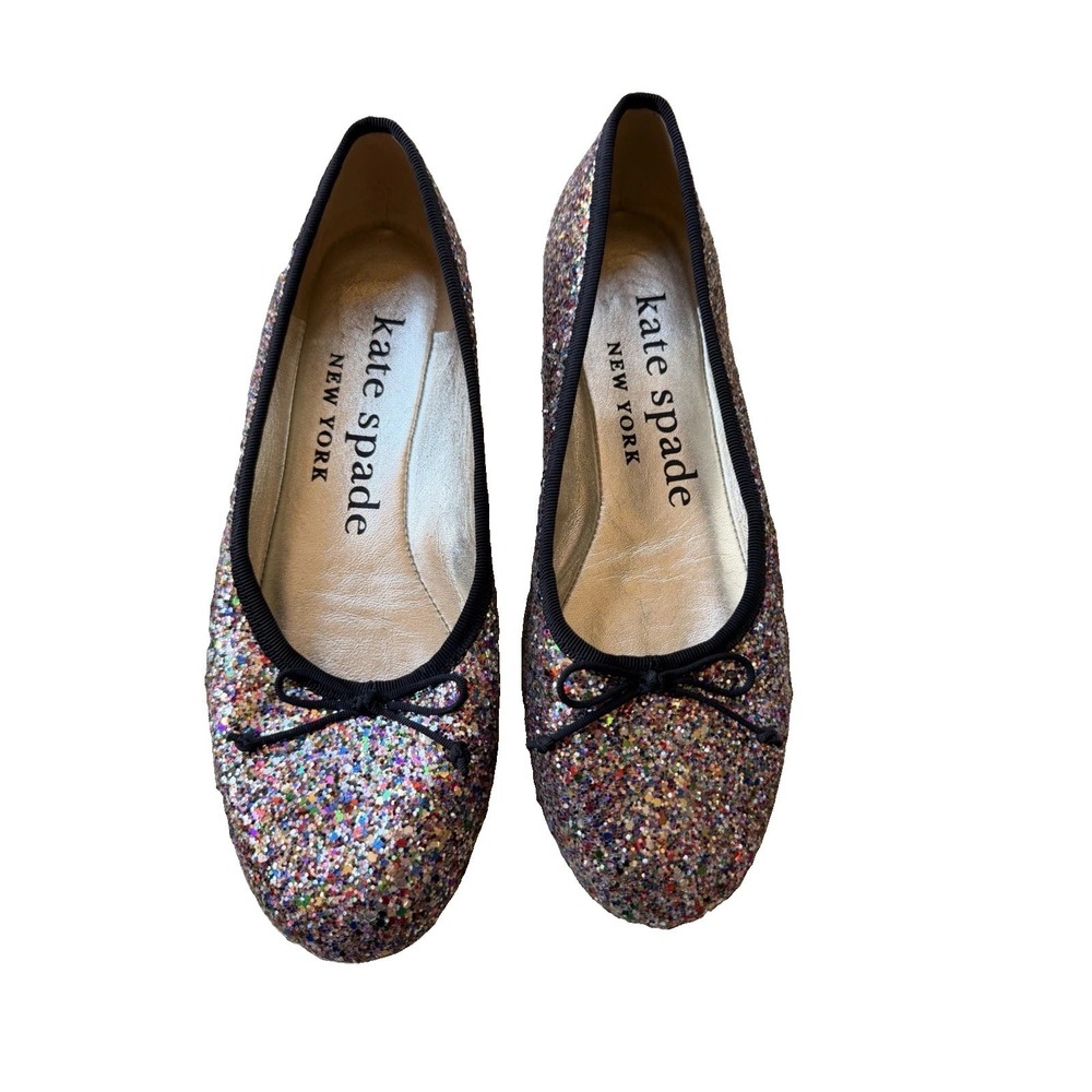 Spade New York Glitter Ballet Flats Shoes Multi Color Sparkle Bow 7 Party